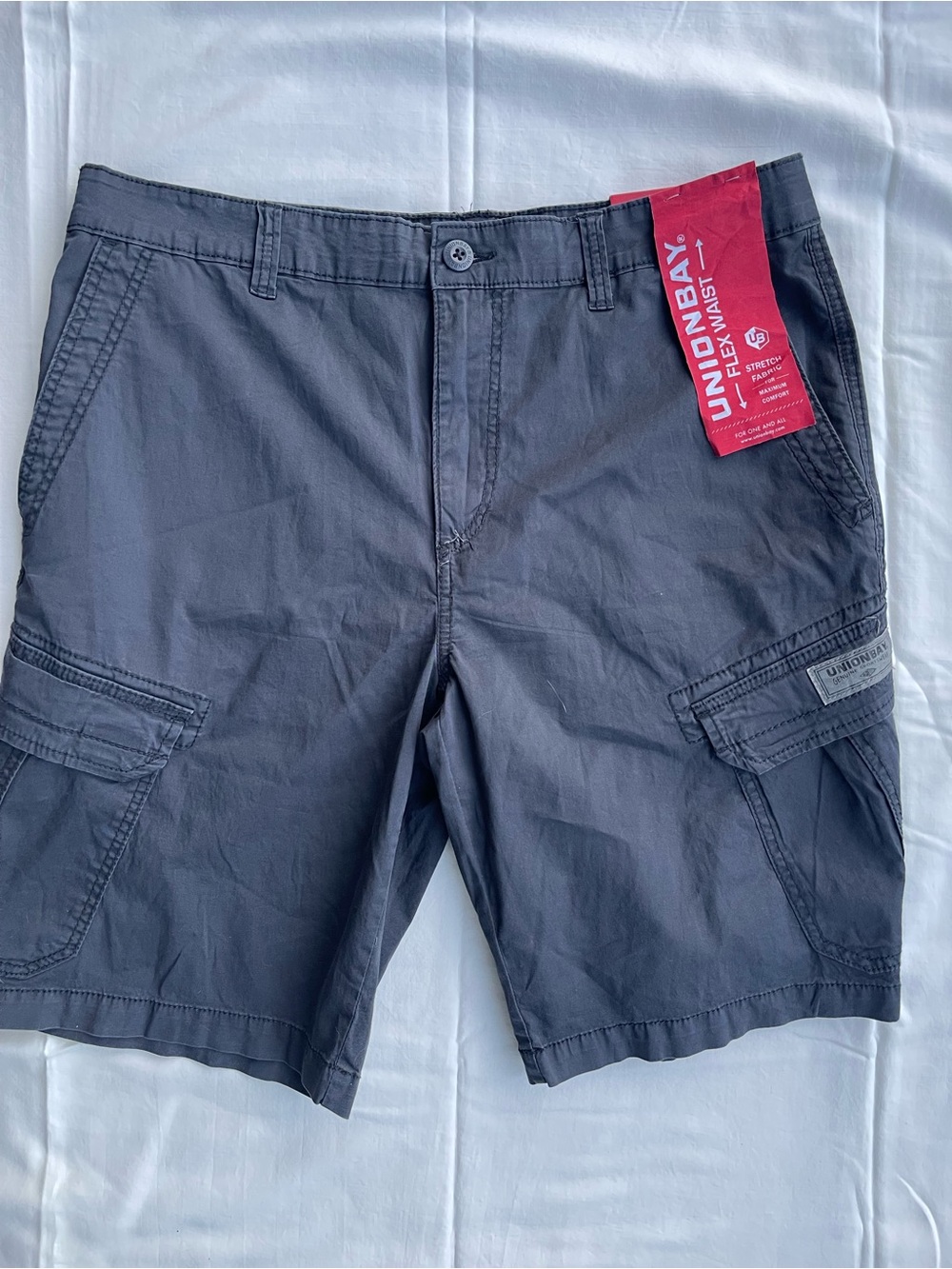 Unionbay Mens Flex Waist Cargo Shorts Charcoal Gray Stretch Flat Front WL-23772